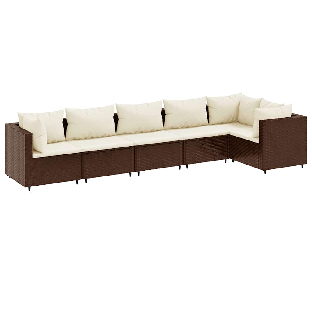 Patio Lounge Set Brown and Cream White PE rattan, powder-coated steel