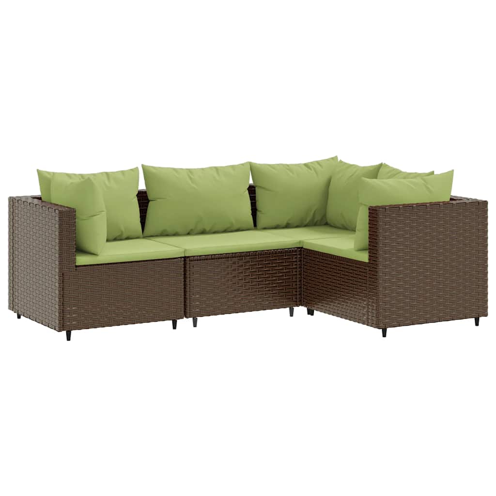 Patio Lounge Set Brown and Green PE rattan, powder-coated steel