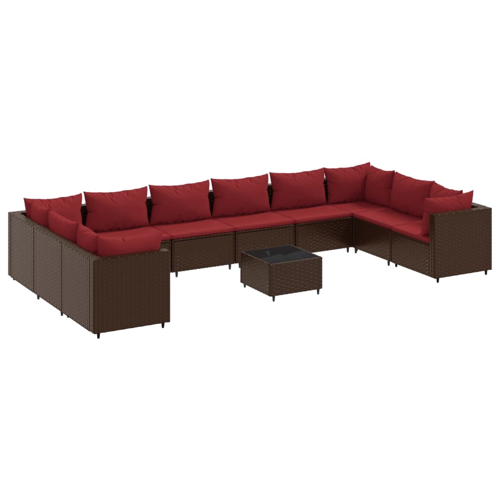 Patio Lounge Set Brown PE rattan 11 Piece UV-resistant materials