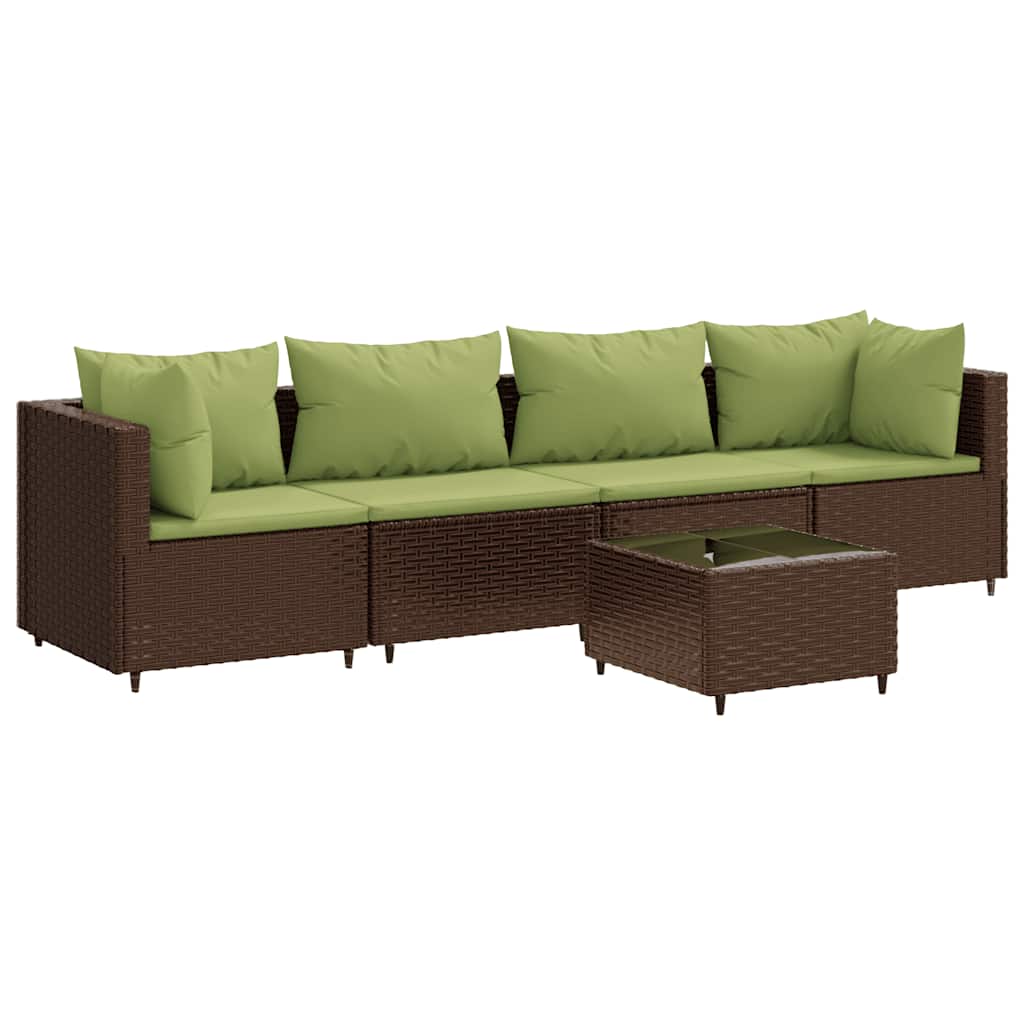 Patio Lounge Set Brown PE Rattan 5 Piece Modular