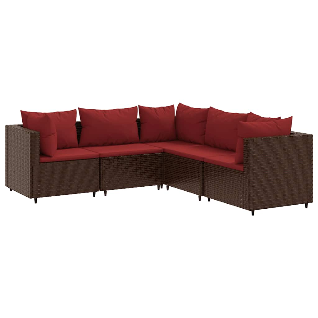 Patio Lounge Set Brown PE rattan 5 Piece Modular