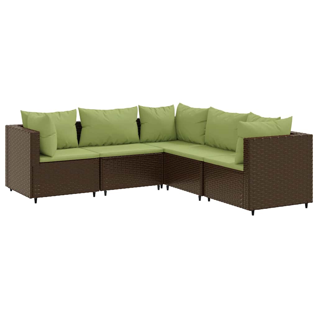 Patio Lounge Set Brown PE Rattan 5 Piece Set