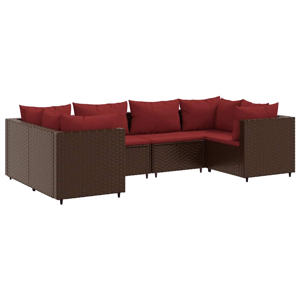 Patio Lounge Set Brown PE rattan 6 Piece Set Adjustable Feet