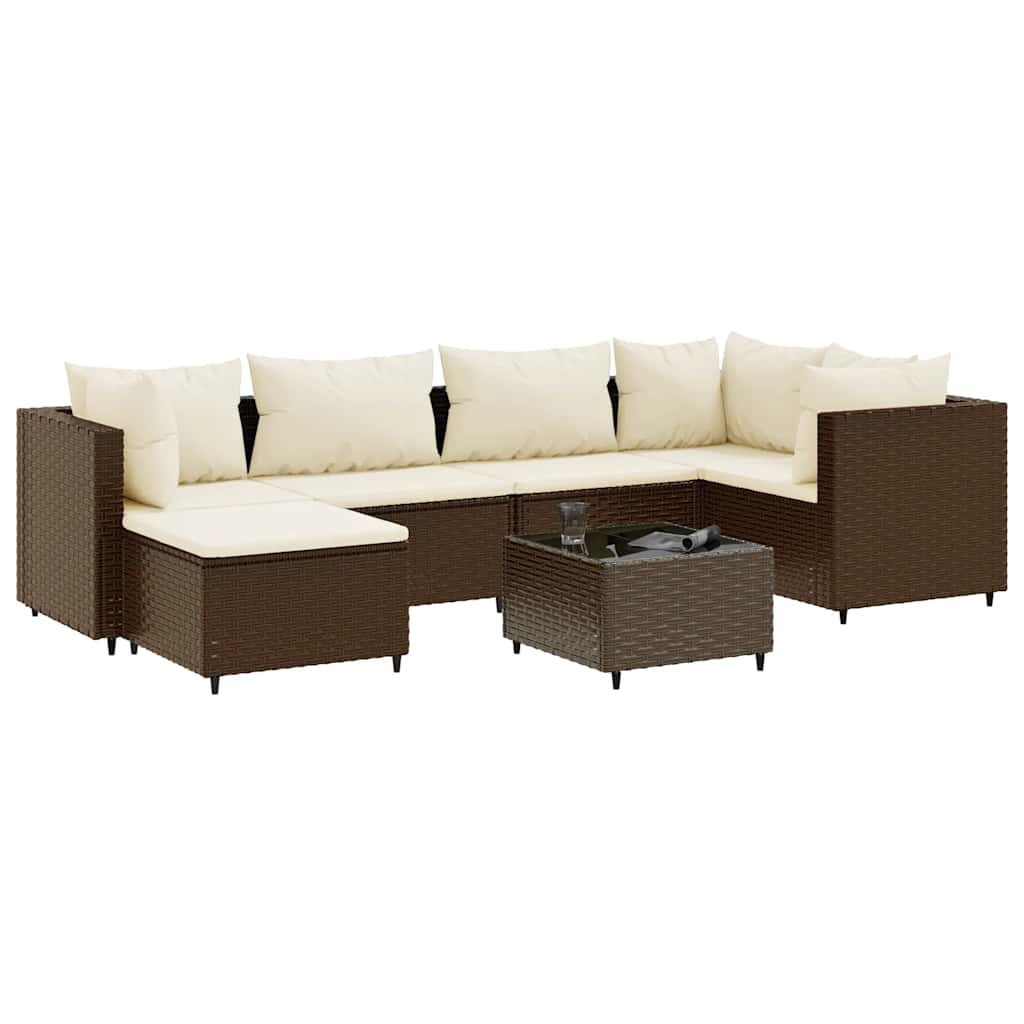 Patio Lounge Set Brown PE Rattan 7 Piece Set