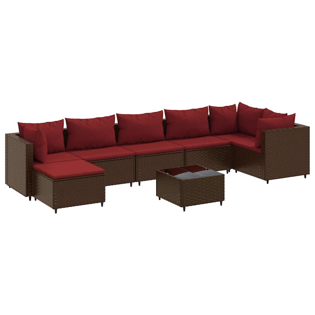 Patio Lounge Set Brown PE Rattan 8 Piece Adjustable Feet