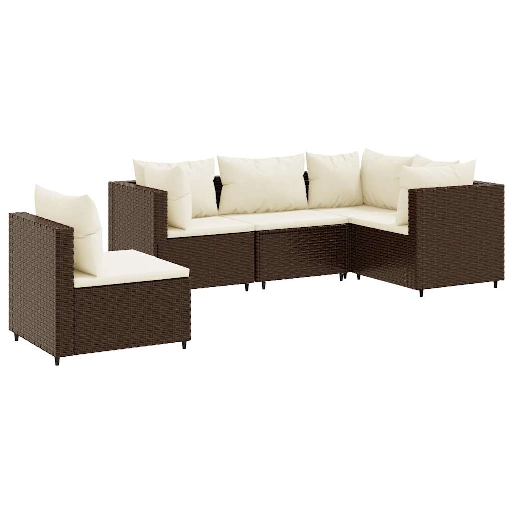 Patio Lounge Set Brown PE Rattan, Powder-Coated Steel, 100% Polyester