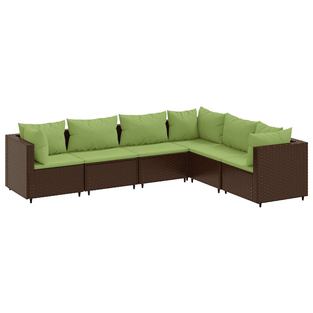Patio Lounge Set Brown PE rattan, powder-coated steel, 100% polyester