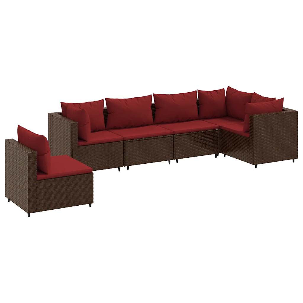 Patio Lounge Set Brown PE Rattan, Powder-Coated Steel 6 Piece Set