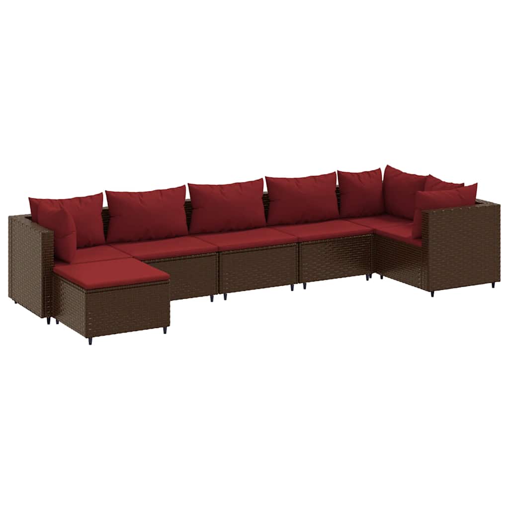 Patio Lounge Set Brown PE Rattan, Powder-Coated Steel 7 Piece Set