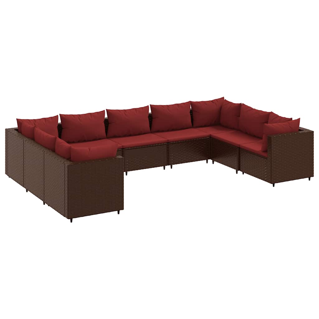 Patio Lounge Set Brown PE Rattan, Powder-Coated Steel 9 Piece Set