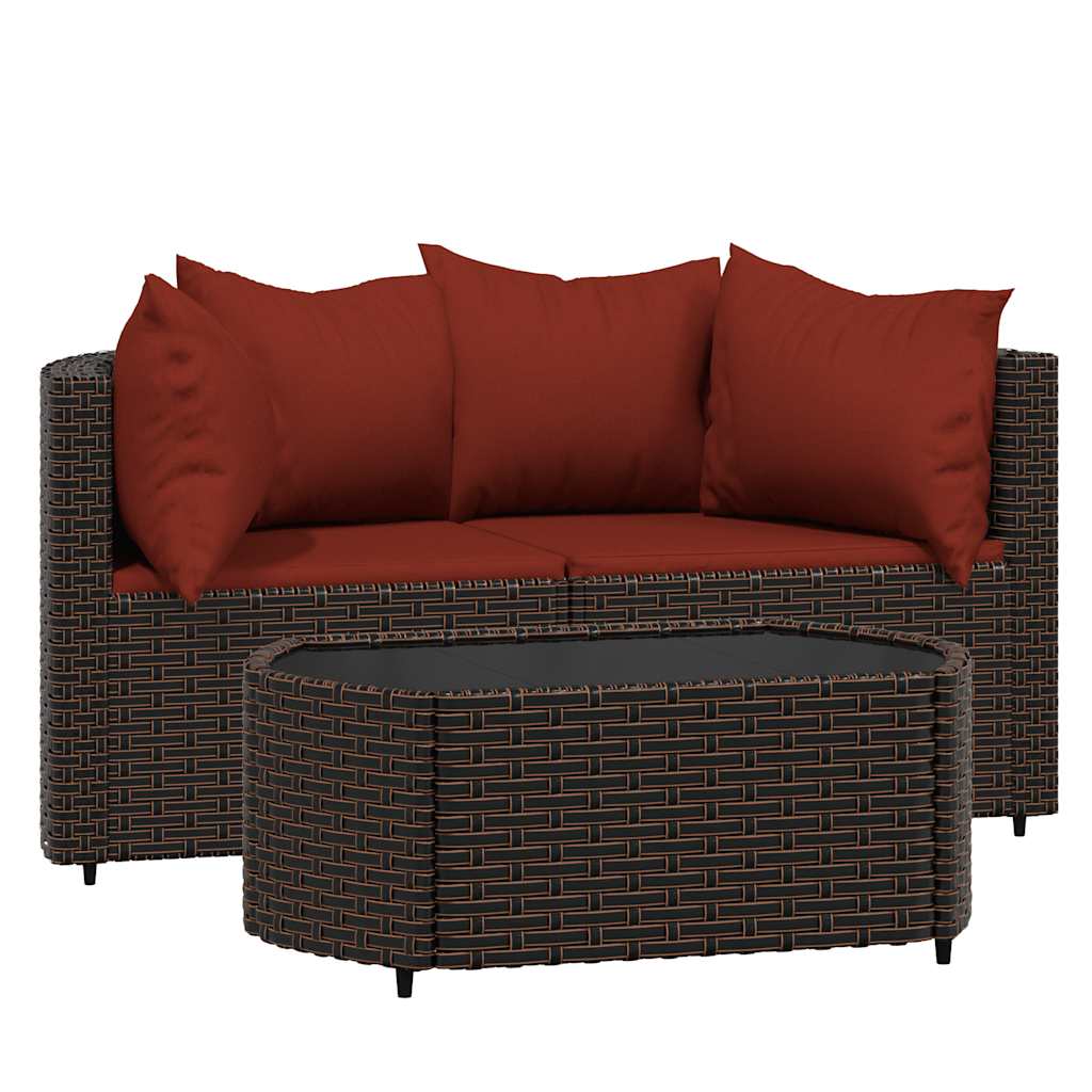 Patio Lounge Set Brown PE rattan, powder-coated steel, tempered glass