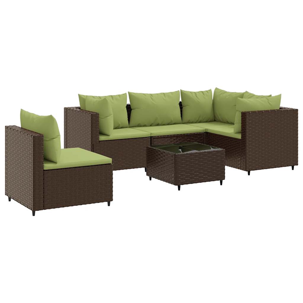 Patio Lounge Set Brown Poly Rattan Set of 6 Adjustable Feet