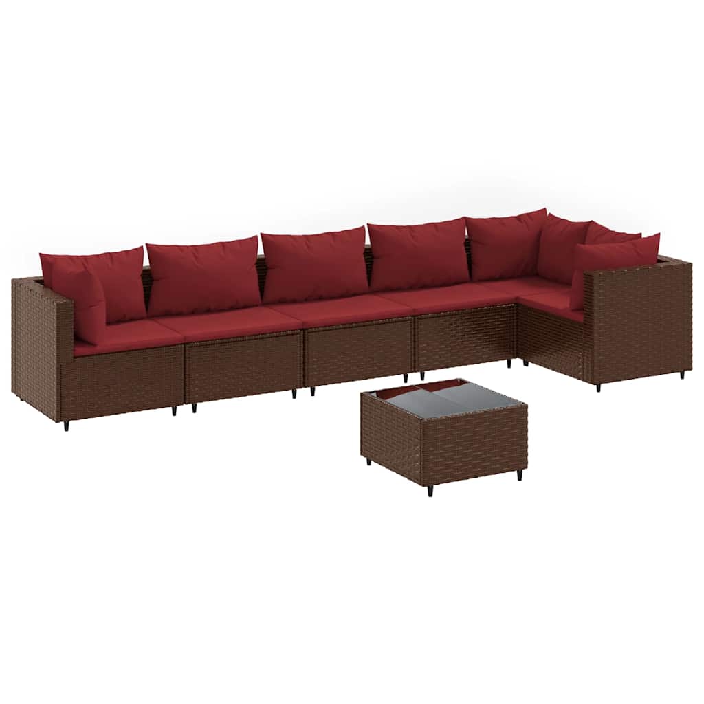 Patio Lounge Set Brown Rattan, Cinnamon Red Cushions