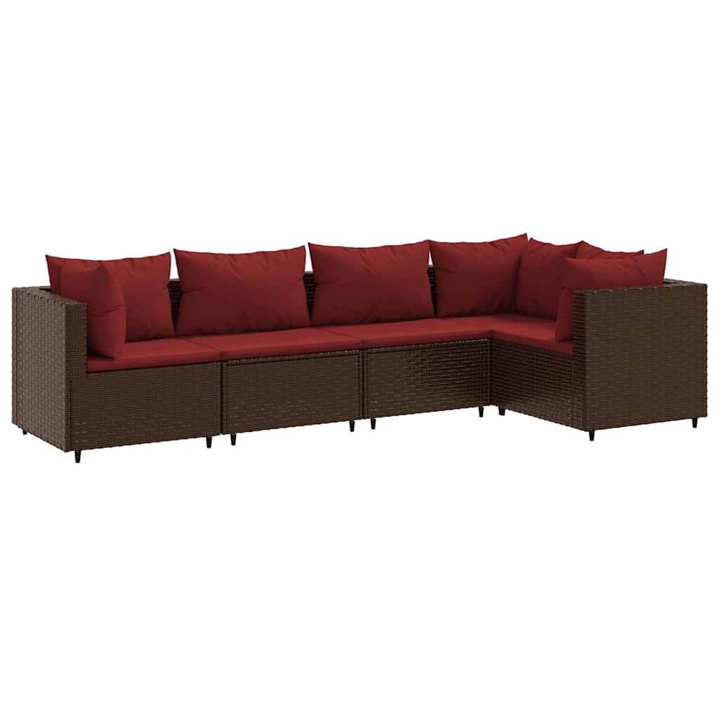 Patio Lounge Set Brown with Cinnamon Red cushions