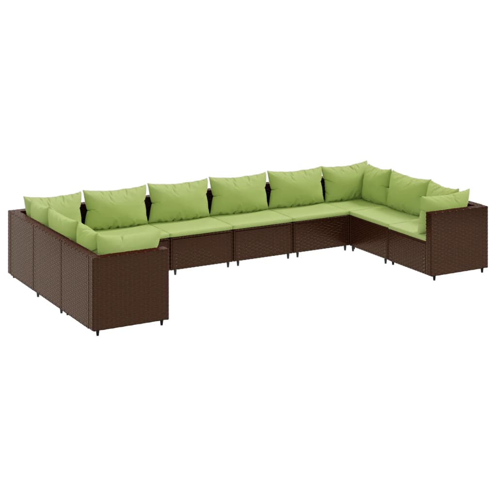 Patio Lounge Set Brown with Green Cushions