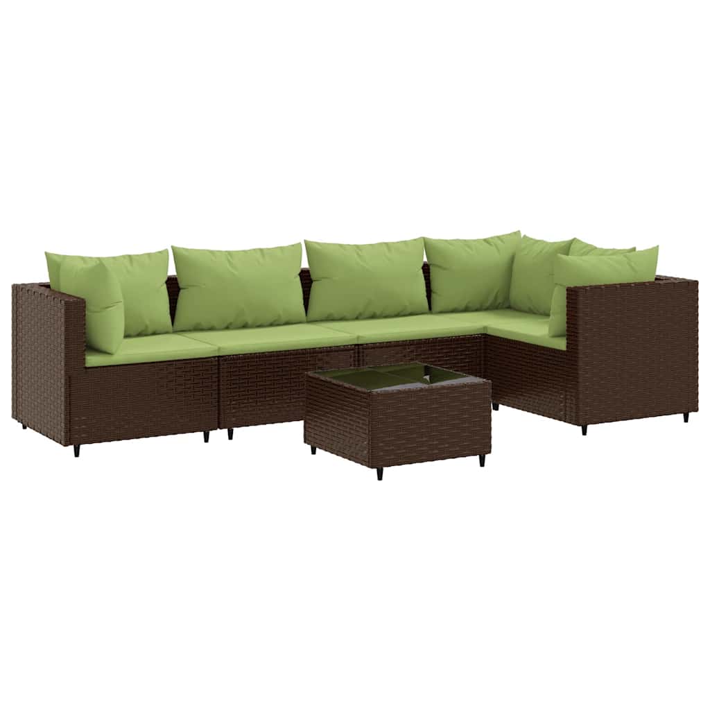 Patio Lounge Set Brown with Green Cushions
