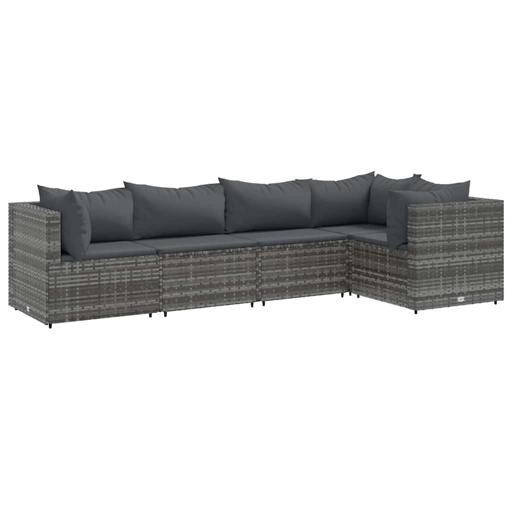 Patio Lounge Set Gray PE rattan 5 Piece Modular