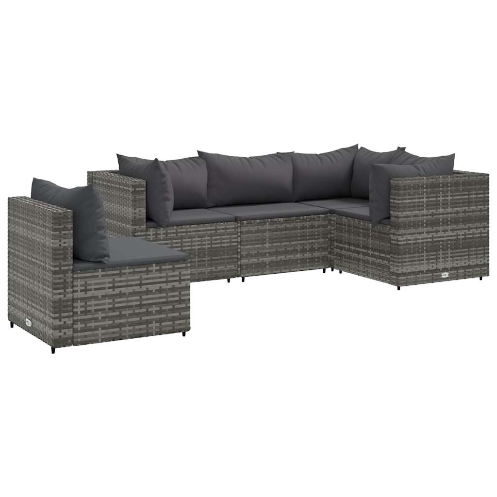 Patio Lounge Set Gray PE rattan, powder-coated steel 5 Piece Set