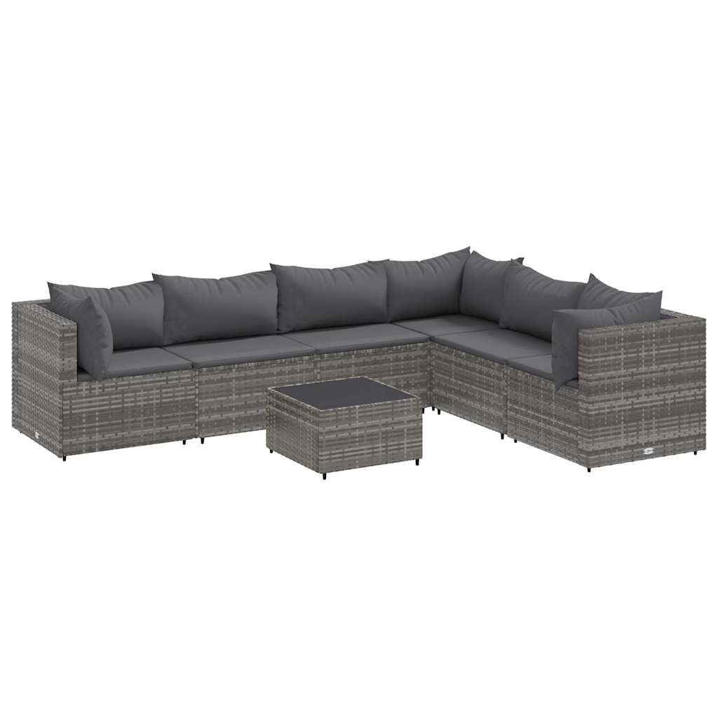Patio Lounge Set Gray PE rattan, powder-coated steel, tempered glass