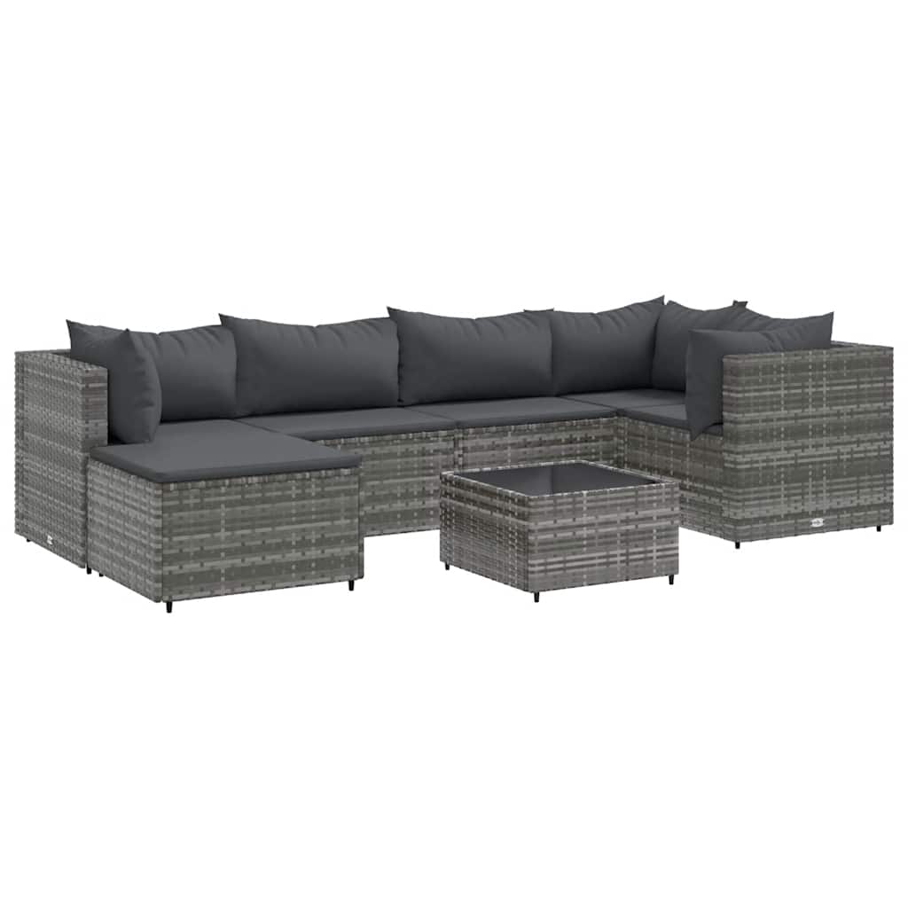 Patio Lounge Set Gray PE rattan, powder-coated steel, tempered glass