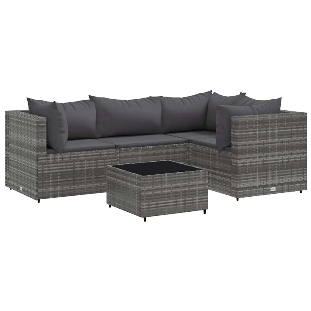 Patio Lounge Set Grey PE rattan 5 Piece Set Adjustable Feet