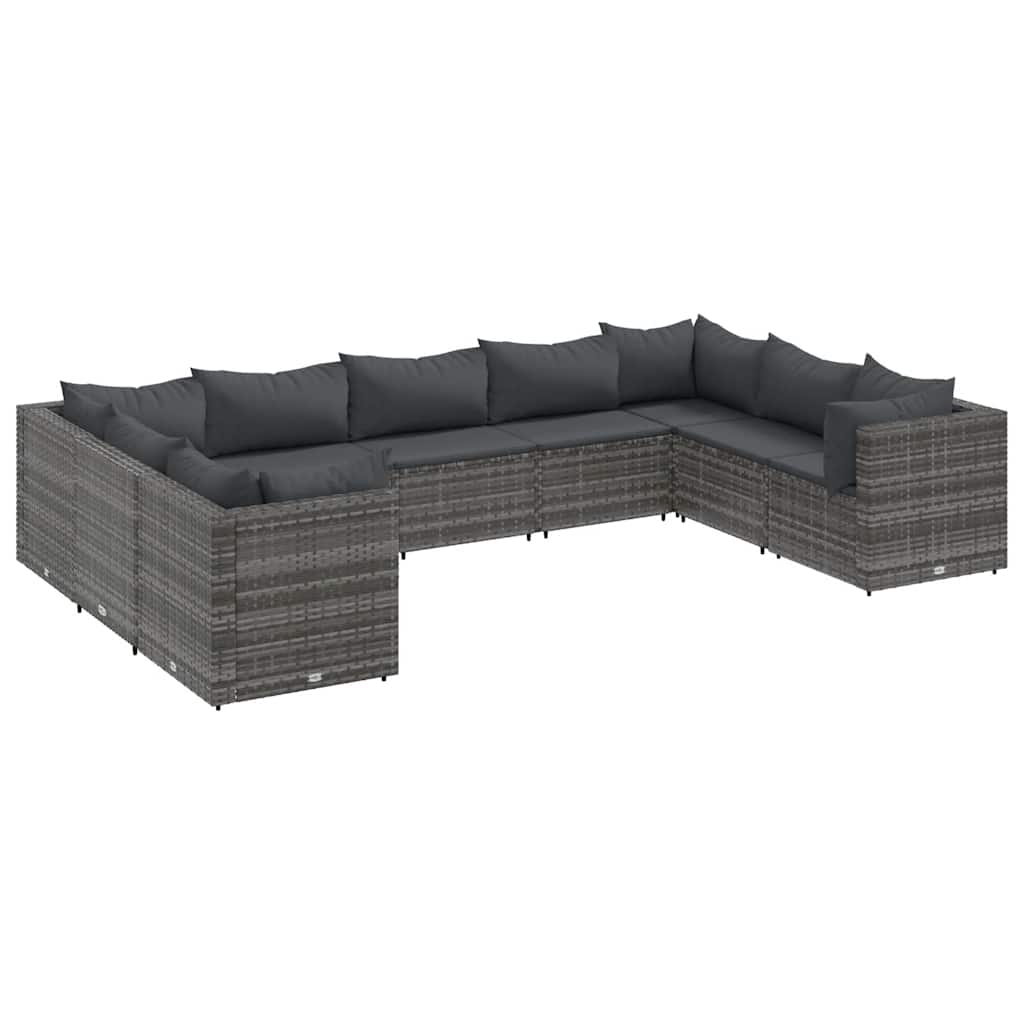 Patio Lounge Set Grey PE Rattan 9-piece set Adjustable Armrests