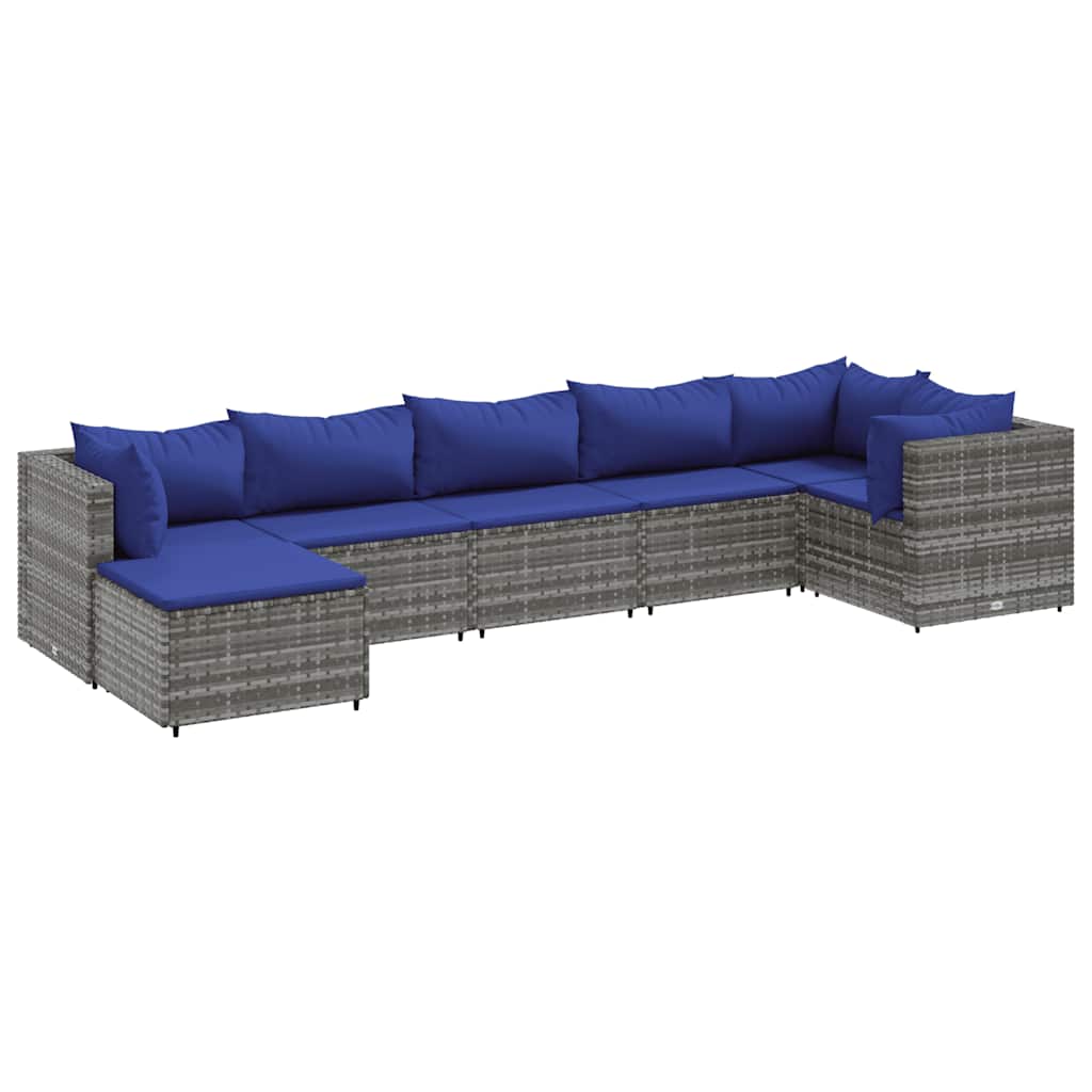 Patio Lounge Set Grey PE rattan, Powder-coated steel, 100% Polyester