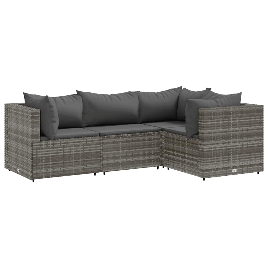 Patio Lounge Set Grey PE rattan, powder-coated steel, 100% polyester