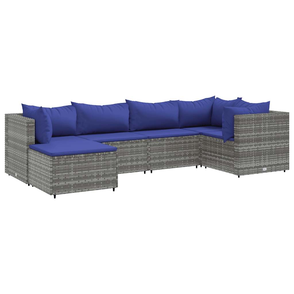 Patio Lounge Set Grey PE Rattan, Powder-Coated Steel 6 Piece Set