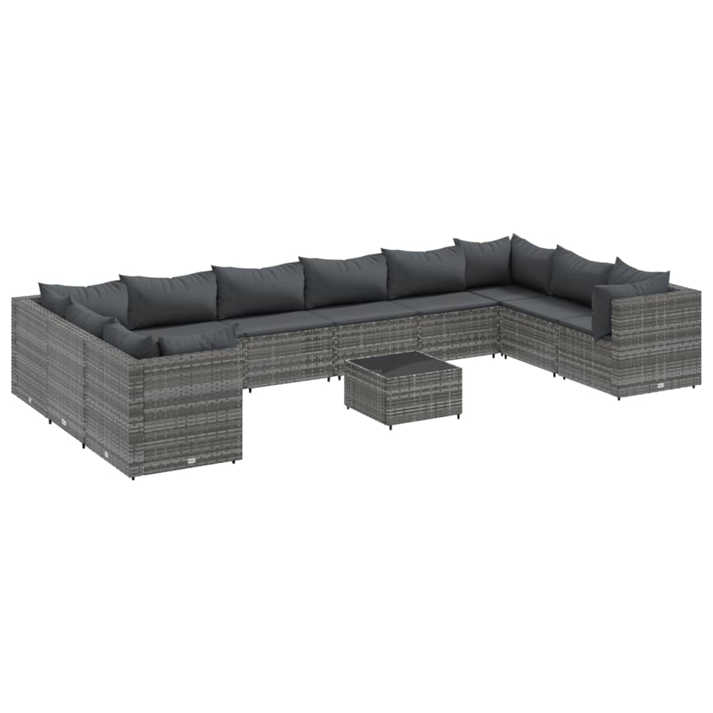 Patio Lounge Set Grey PE rattan, powder-coated steel, tempered glass