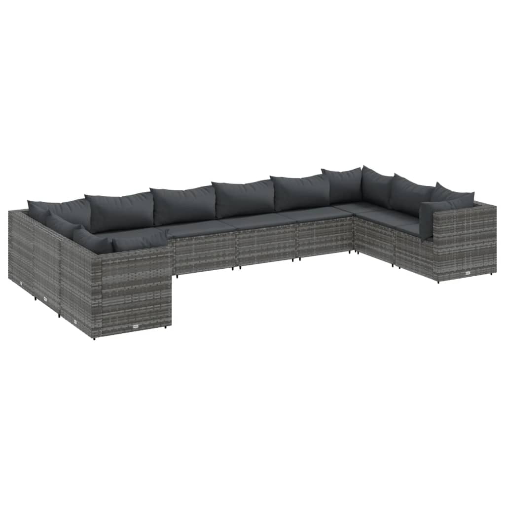 Patio Lounge Set Grey PE Rattan, Powder-Coated Steel