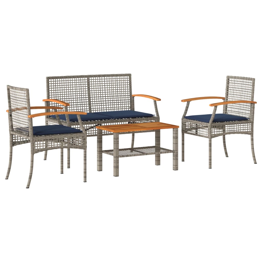 Patio Lounge Set Grey PE Rattan Standard UV-resistant materials