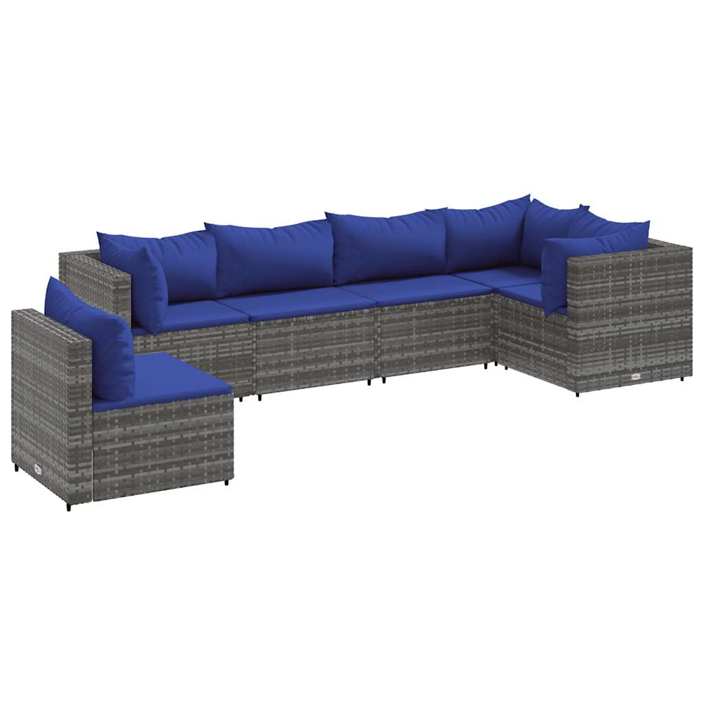 Patio Lounge Set Grey Rattan, Dark Blue Cushions