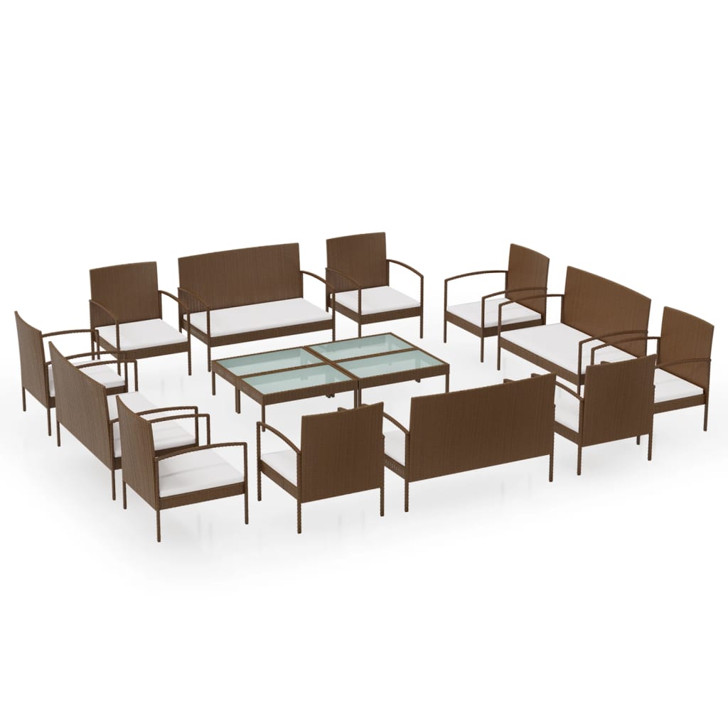 Patio Lounge Set Set of 16 Brown PE rattan 16 Piece Set