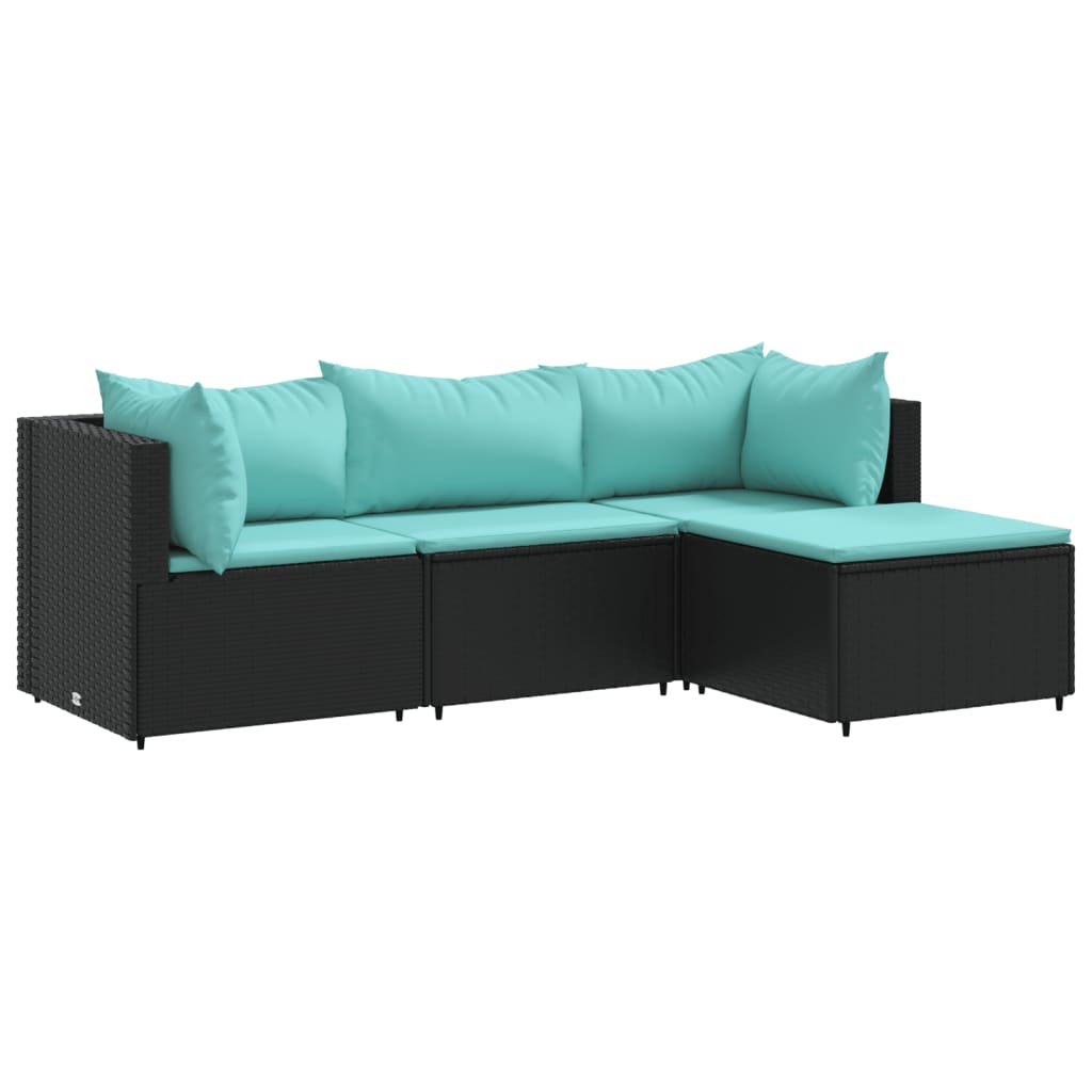 Patio Lounge Set Set of 4 Black and Water Blue