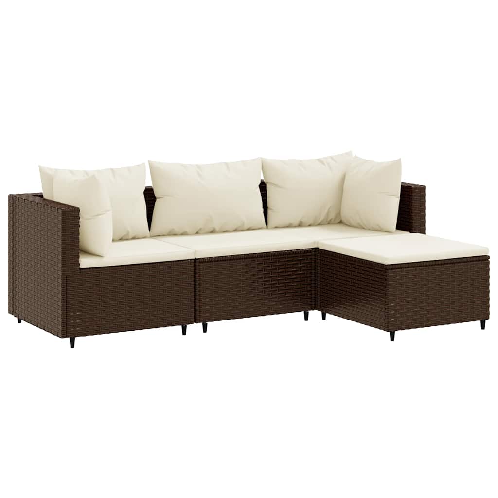 Patio Lounge Set Set of 4 Brown PE Rattan 4 Piece Set