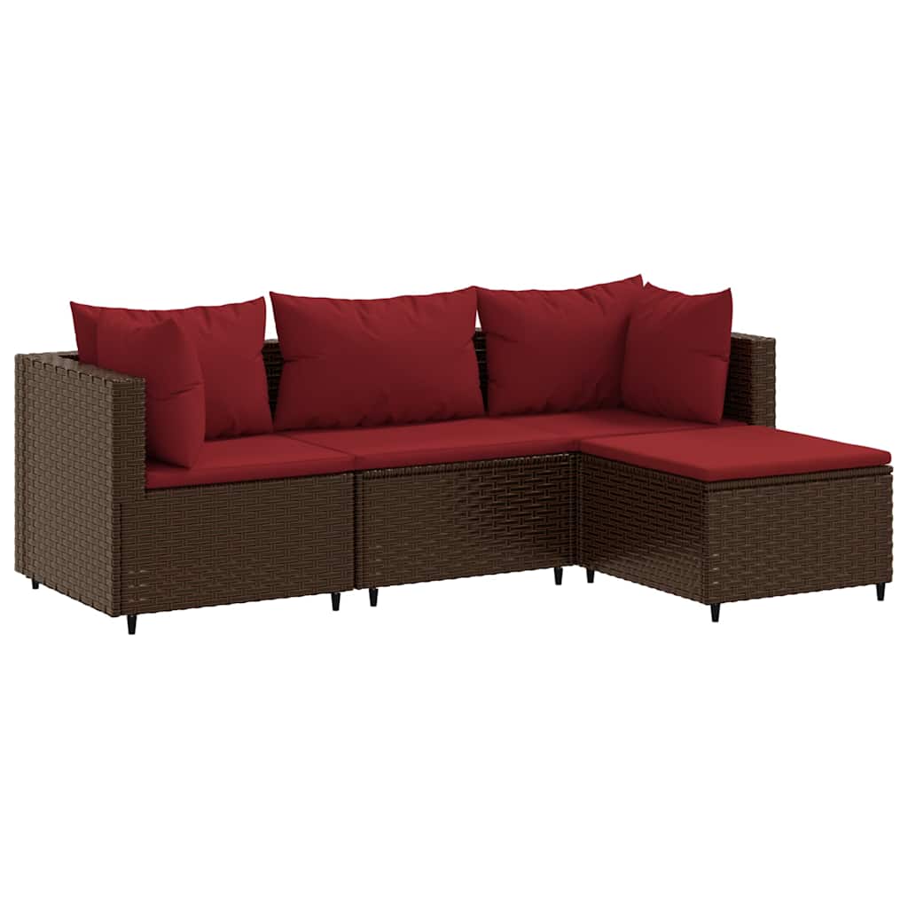Patio Lounge Set Set of 4 Brown PE rattan Compact