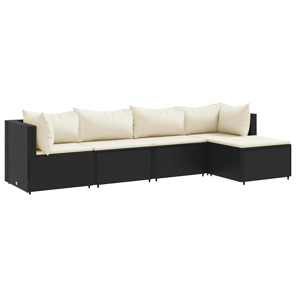 Patio Lounge Set Set of 5 Black for sofa, Cream white for cushions