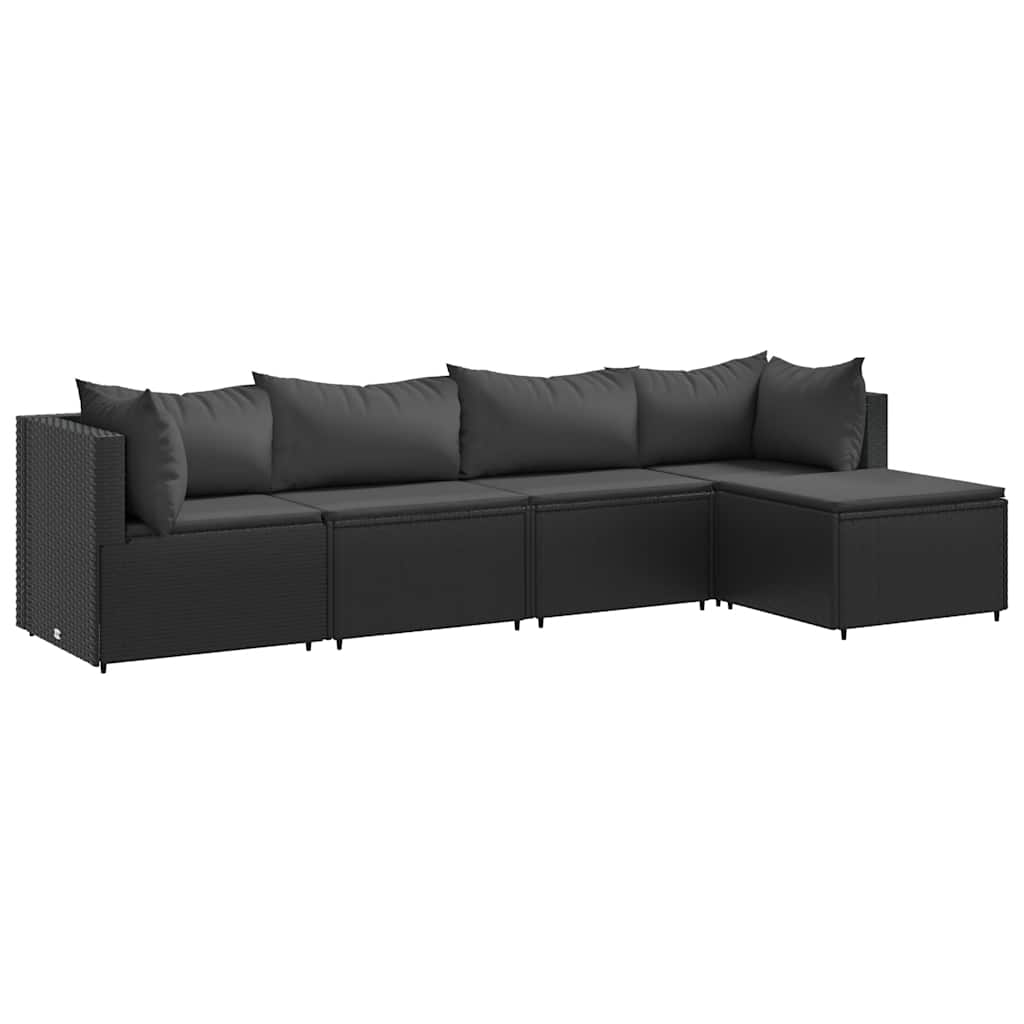 Patio Lounge Set Set of 5 Black PE rattan, powder-coated steel