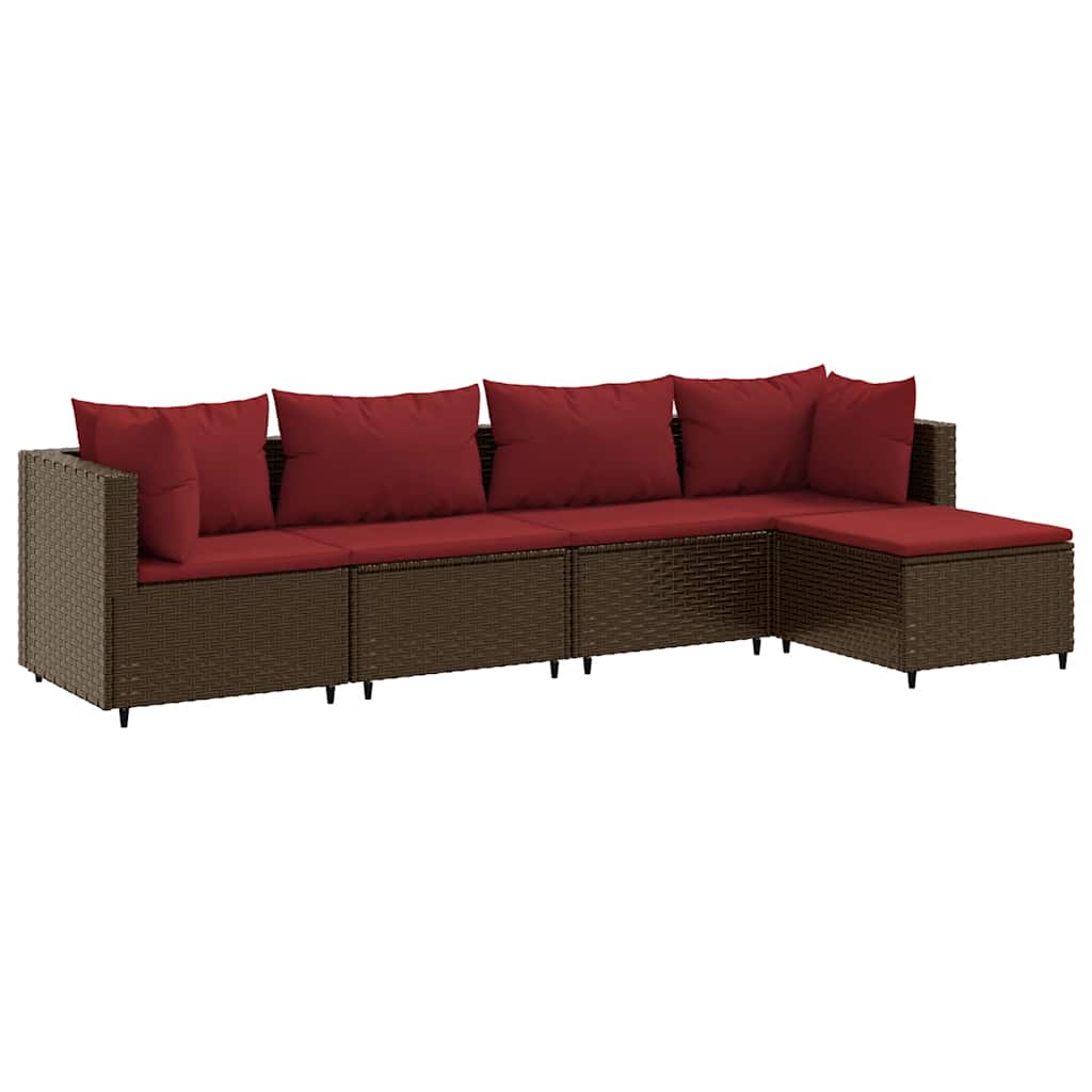 Patio Lounge Set Set of 5 Brown with cinnamon red cushions