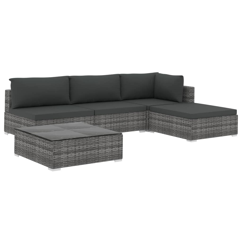 Patio Lounge Set Set of 5 Grey PE Rattan 5 Piece Set Modular