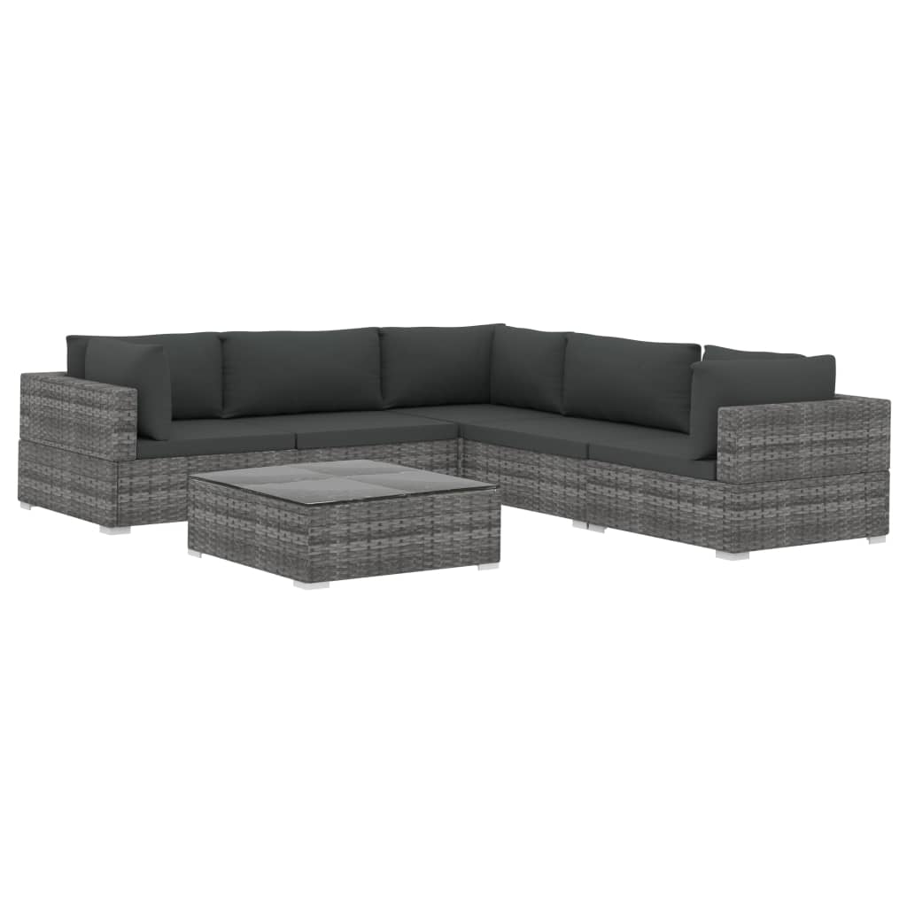Patio Lounge Set Set of 6 Grey PE Rattan Large Modular