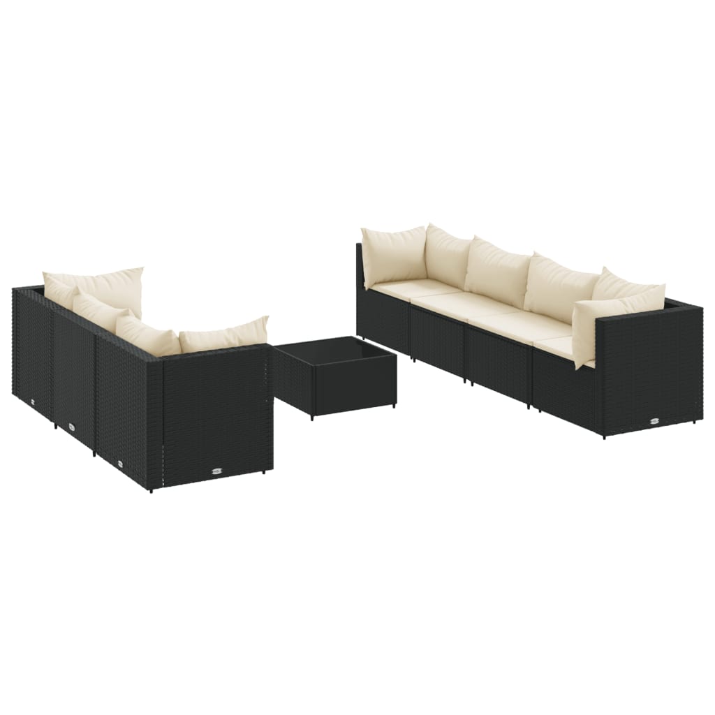 Patio Lounge Set Set of 7 Black with Cream White Cushions