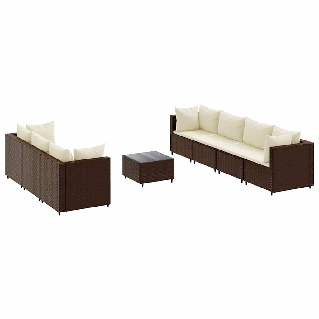 Patio Lounge Set Set of 7 Brown, Cream white