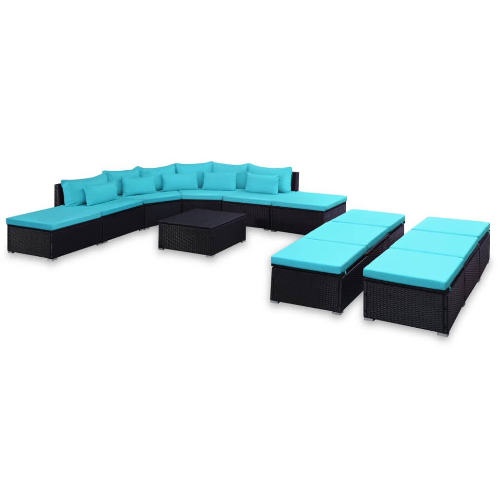 Patio Lounge Set Set of 9 Black, Blue