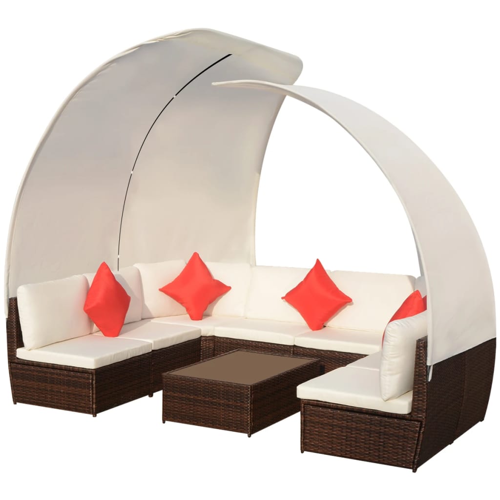 Patio Lounge Set Set of 9 Brown, Cream White, Red