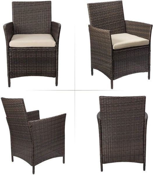 Patio Porch 3-Piece PE Rattan Wicker Chair Set with Table for Outdoor Garden