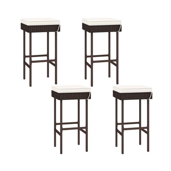 Patio Rattan Barstools Set of 2/4 with Footrest and Soft Cushions for Backyard Balcony