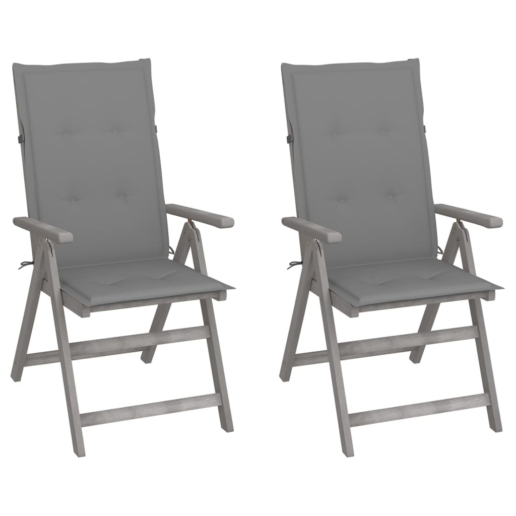 Patio Reclining Chairs 2 pcs with Cushions Solid Acacia Wood