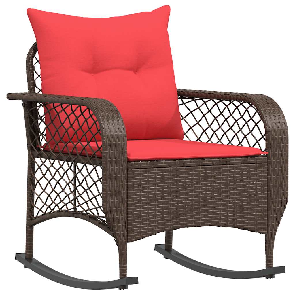 Patio Rocking Chair Brown PE rattan, powder-coated steel, polyester